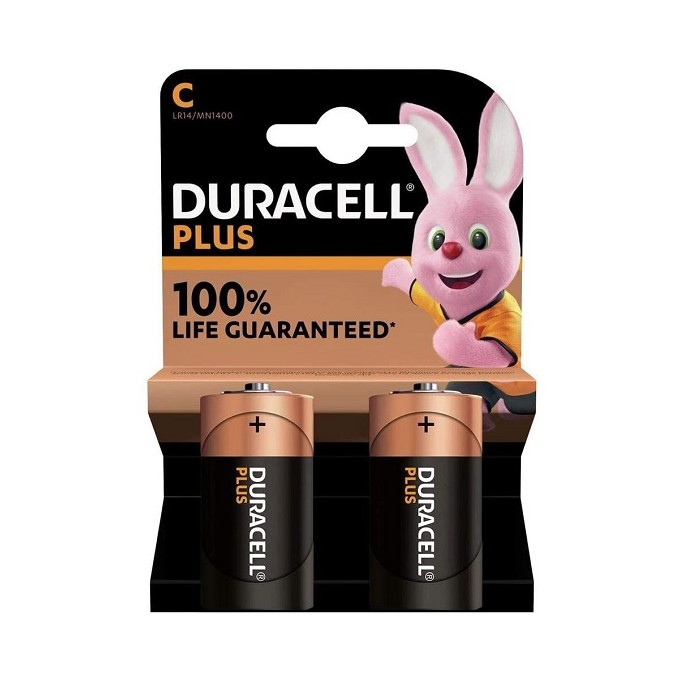 2 PCS DURACELL MN1400, LR14, C PLUS ALK.