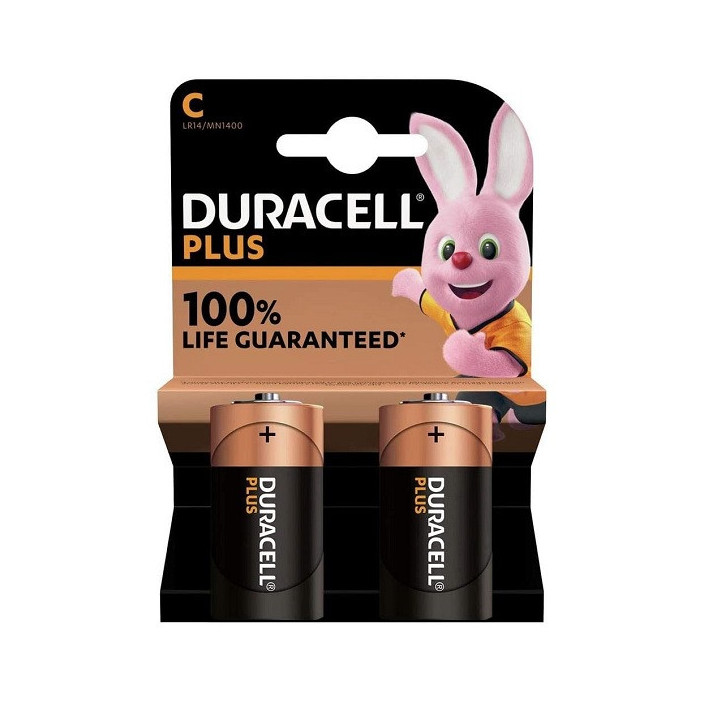 2 PCS DURACELL MN1400, LR14, C PLUS ALK.