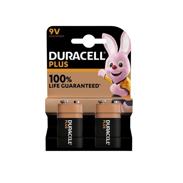 2 PIECES DURACELL MN1604, 6LR61, 9VOLT PLUS ALKALINE