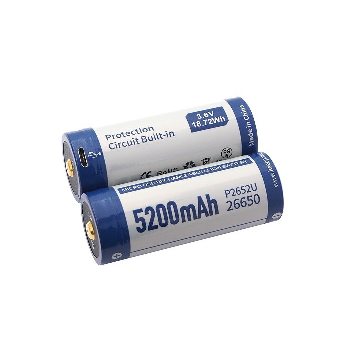 2x KEEPPOWER 26650 PROTECTED 5200mAh-USB