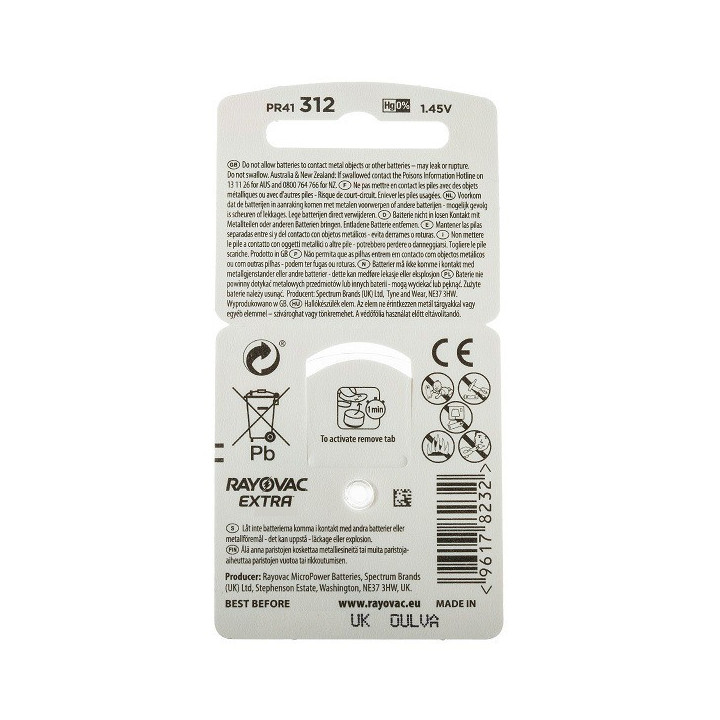 POWERDEAL 96 STUKS RAYOVAC EXTRA 312, PR41 HOORBATTERIJEN