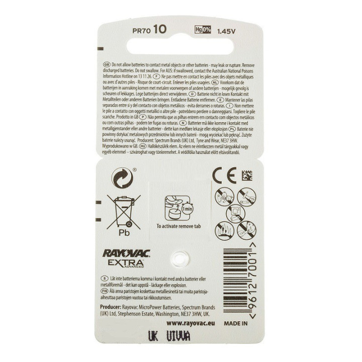 POWERDEAL 160 STUKS RAYOVAC EXTRA 10, PR70 HOORBATTERIJEN