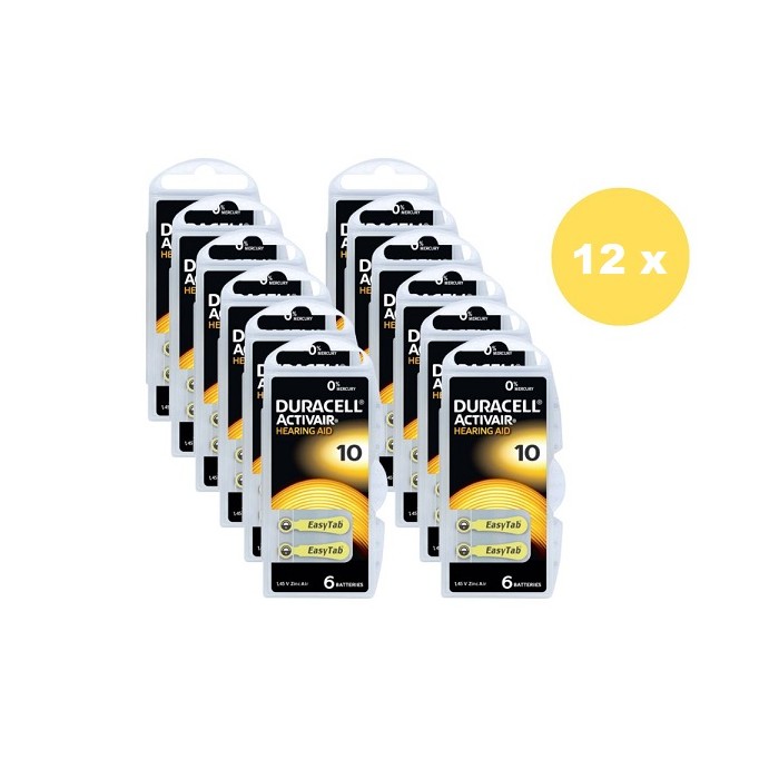 POWERDEAL 72 PCS DURACELL ACTIVAIR 10, PR70 HEARINGAID BATTERIES