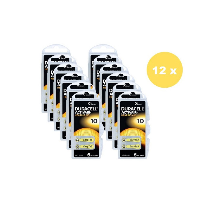 POWERDEAL 72 PCS DURACELL ACTIVAIR 10, PR70 HEARINGAID BATTERIES