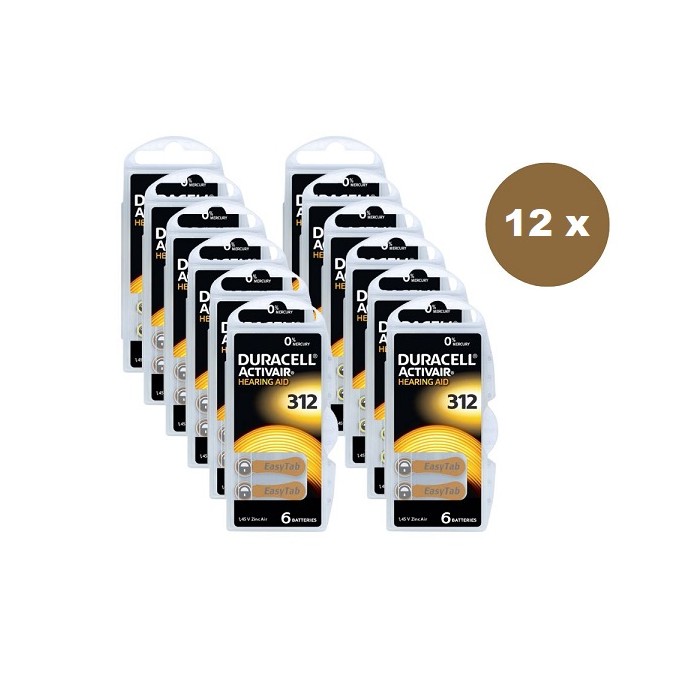 POWERDEAL 72 PCS DURACELL ACTIVAIR 312, PR41 HEARINGAID BATTERIES