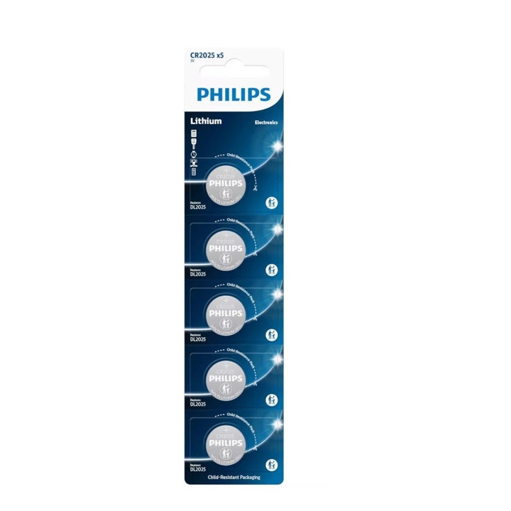 5 STUKS KNOOPCEL LITHIUM PHILIPS CR2025