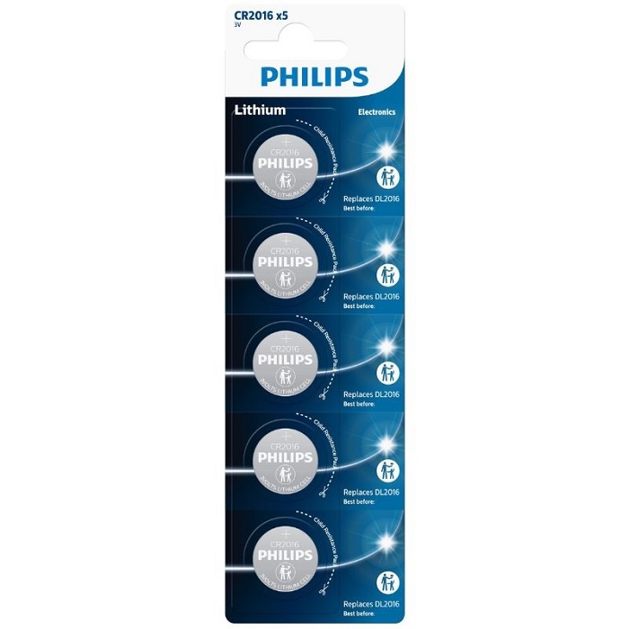 5 STUKS KNOOPCEL LITHIUM PHILPS CR2016 5 STUKS KNOOPCEL LITHIUM PHILPS CR2016