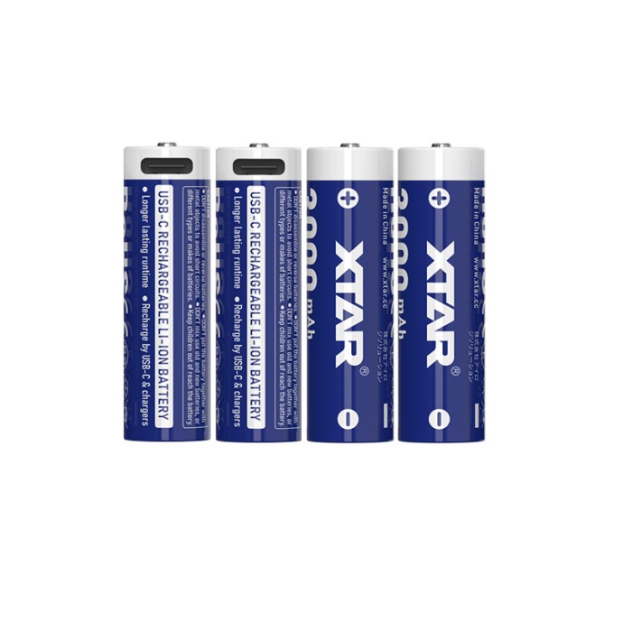 4 PCS XTAR 14500 AA 1,5V. 3000mAh protected USB-C 4 PCS XTAR 14500 AA 1,5V. 3000mAh protected USB-C