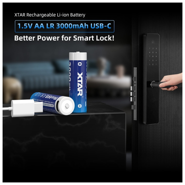 4 STUKS XTAR 14500 AA 1,5V. 3000mAh protected USB-C