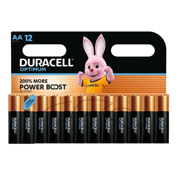12 PIECES DURACELL OPTIMUM ALKALINE AA, LR06