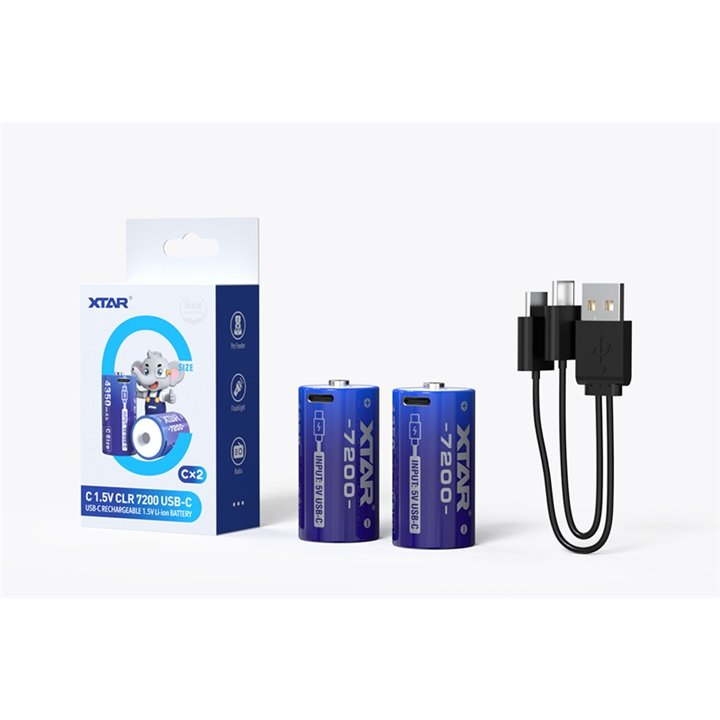 2 STUKS XTAR C-size 1,5V. 4500mAh PROTECTED USB-C