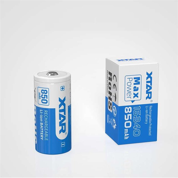 XTAR 16340 3,6 VOLT 850mAh protected 2.5A